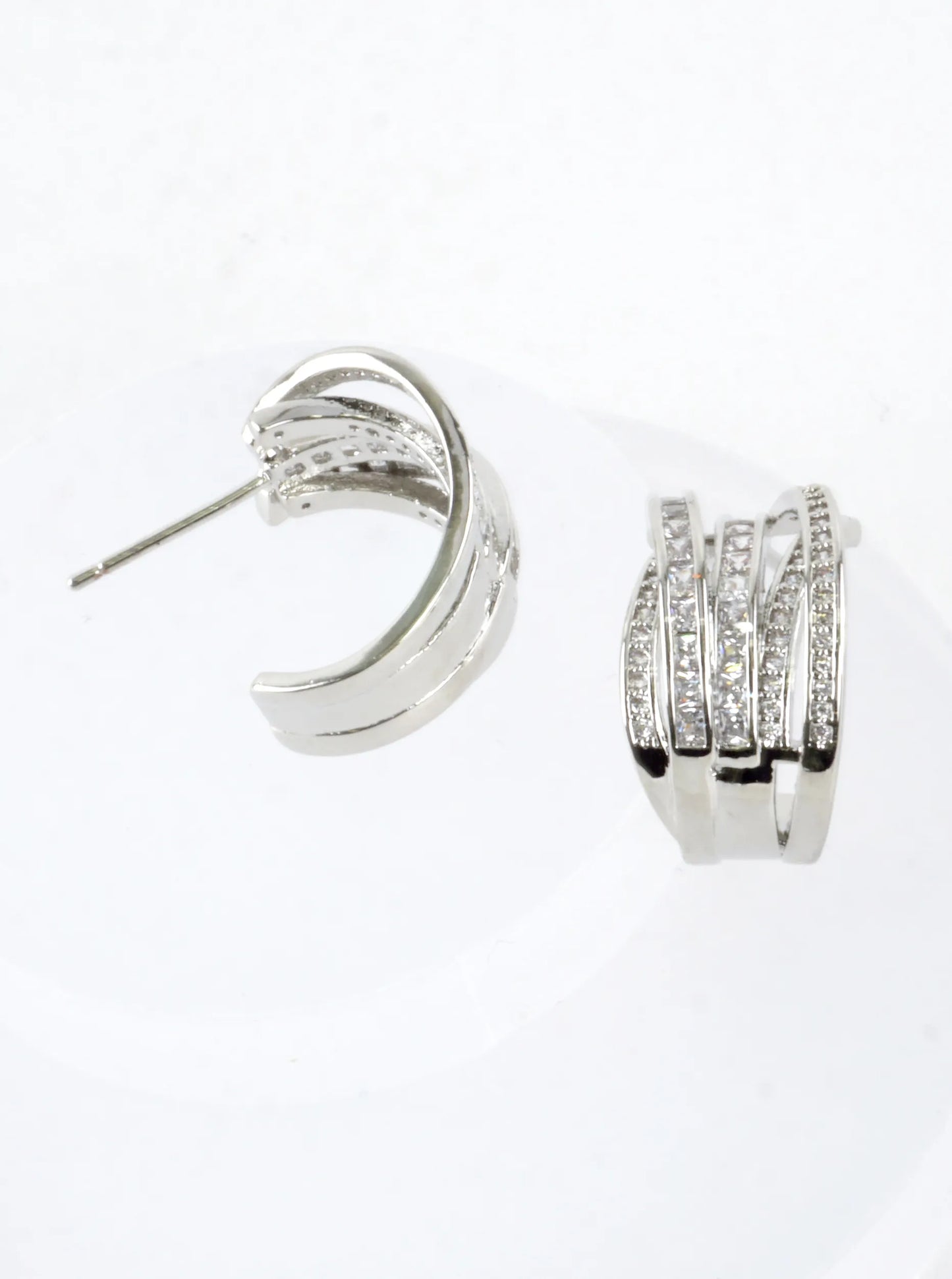 Criss Crossed Pave Rows CZ Hoop Earrings