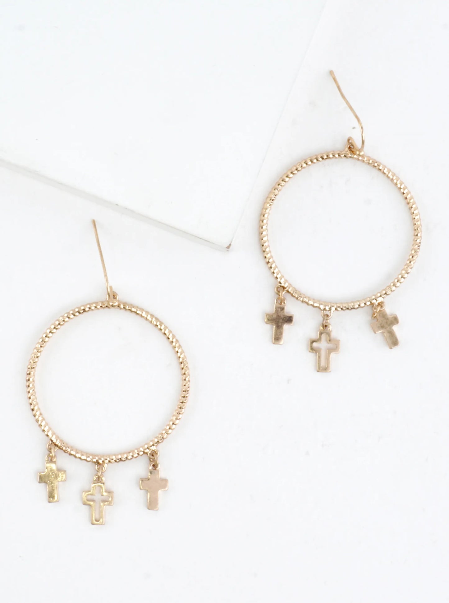 Cross Charm Drop Circle Earrings