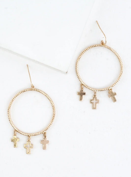 Cross Charm Drop Circle Earrings