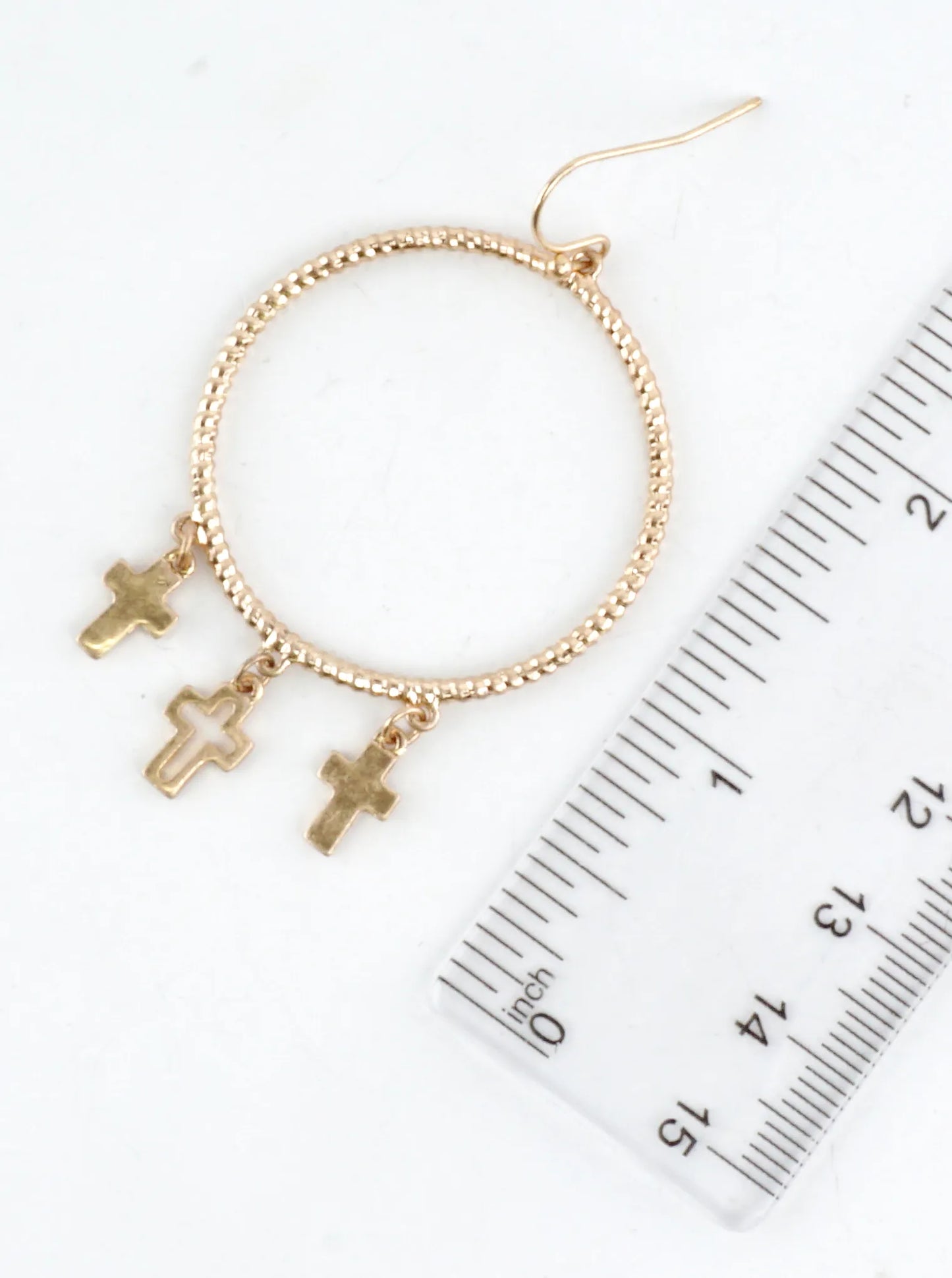 Cross Charm Drop Circle Earrings