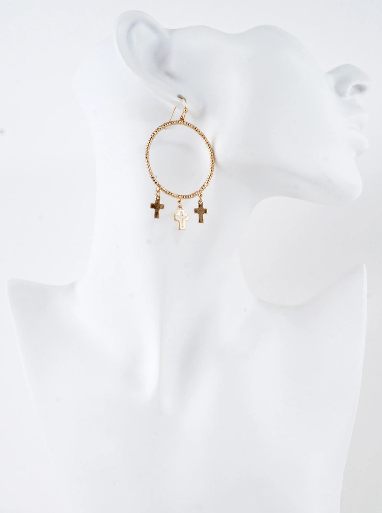Cross Charm Drop Circle Earrings
