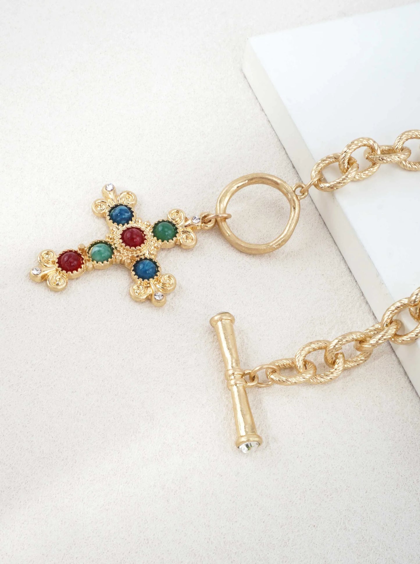 Cross Charm Toggle Chain Necklace