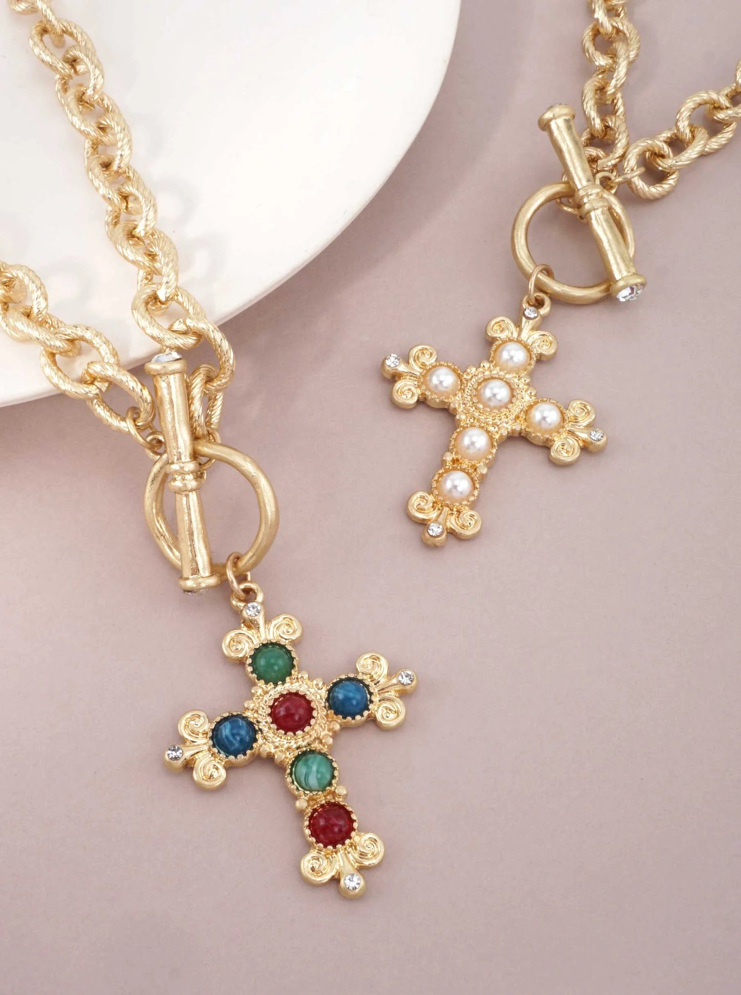 Cross Charm Toggle Chain Necklace