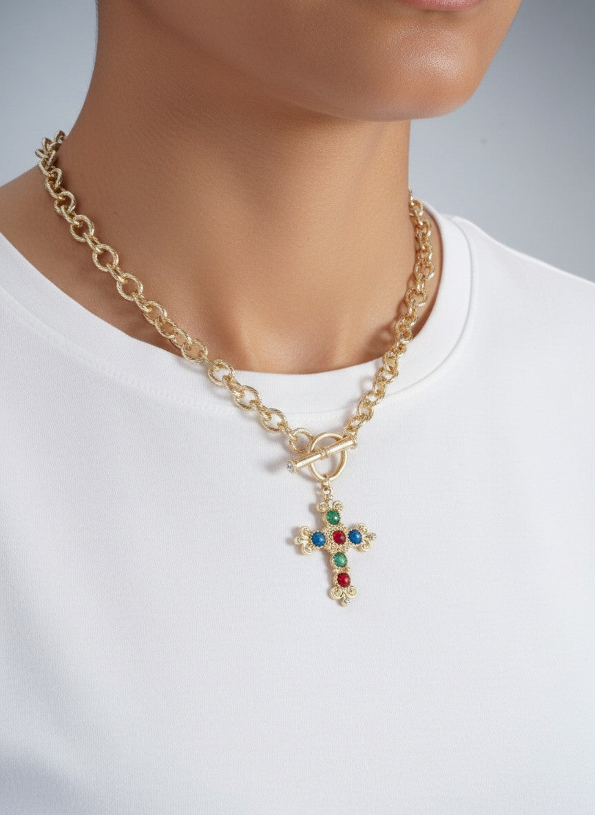 Cross Charm Toggle Chain Necklace