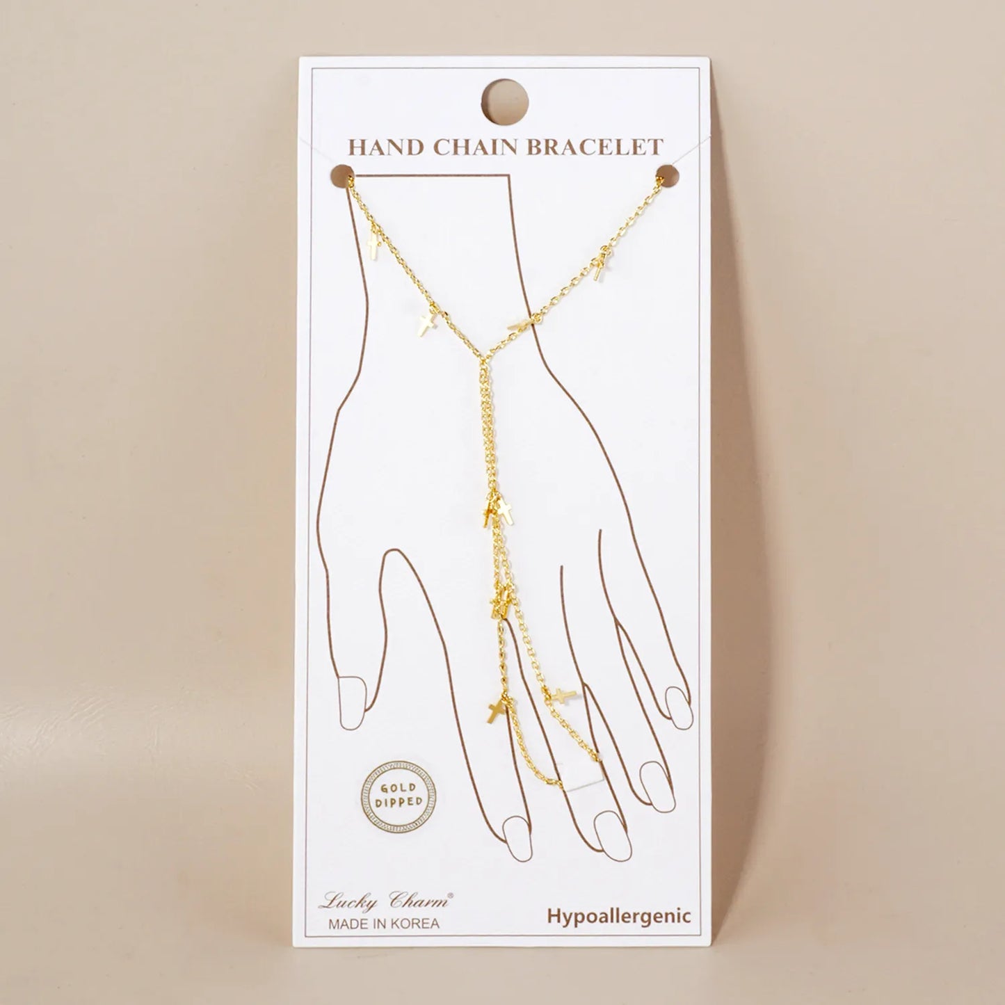 Cross Charms 18K-Gold-Dipped Delicate Brass Hand-Chain Bracelet