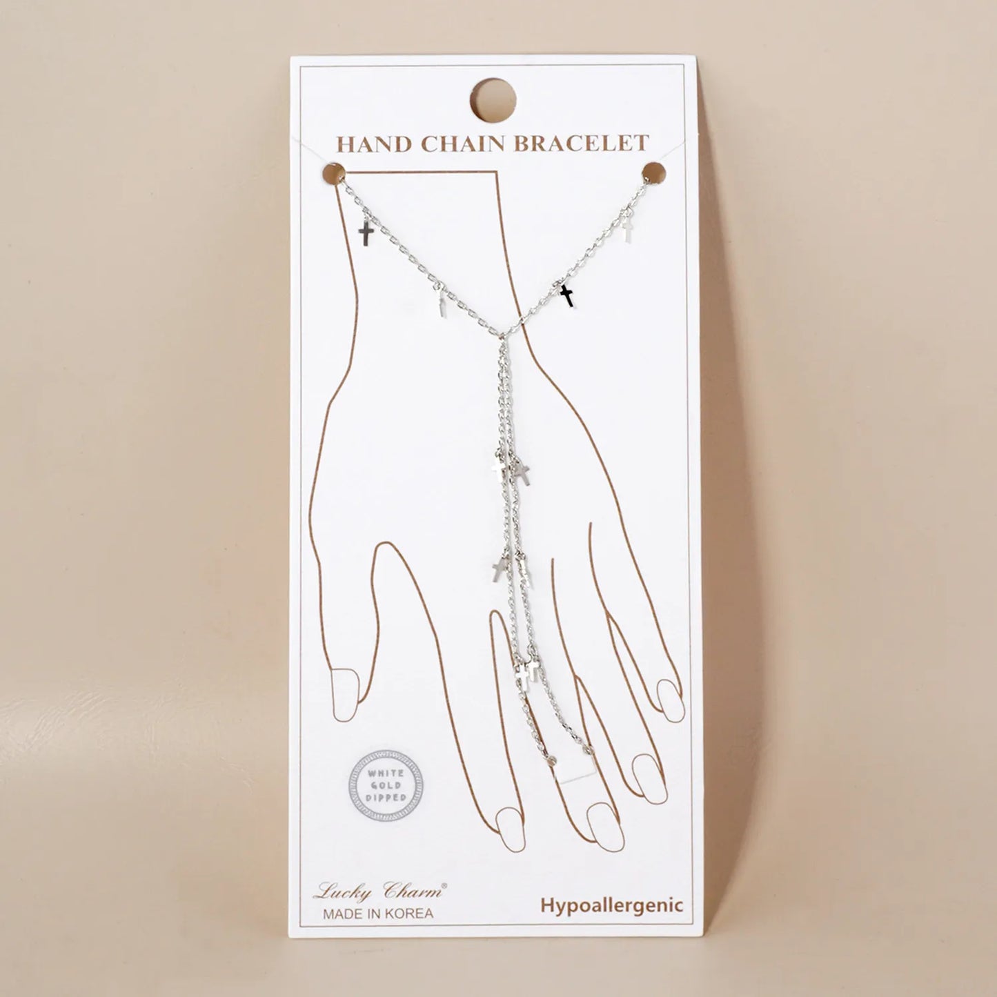 Cross Charms 18K-Gold-Dipped Delicate Brass Hand-Chain Bracelet