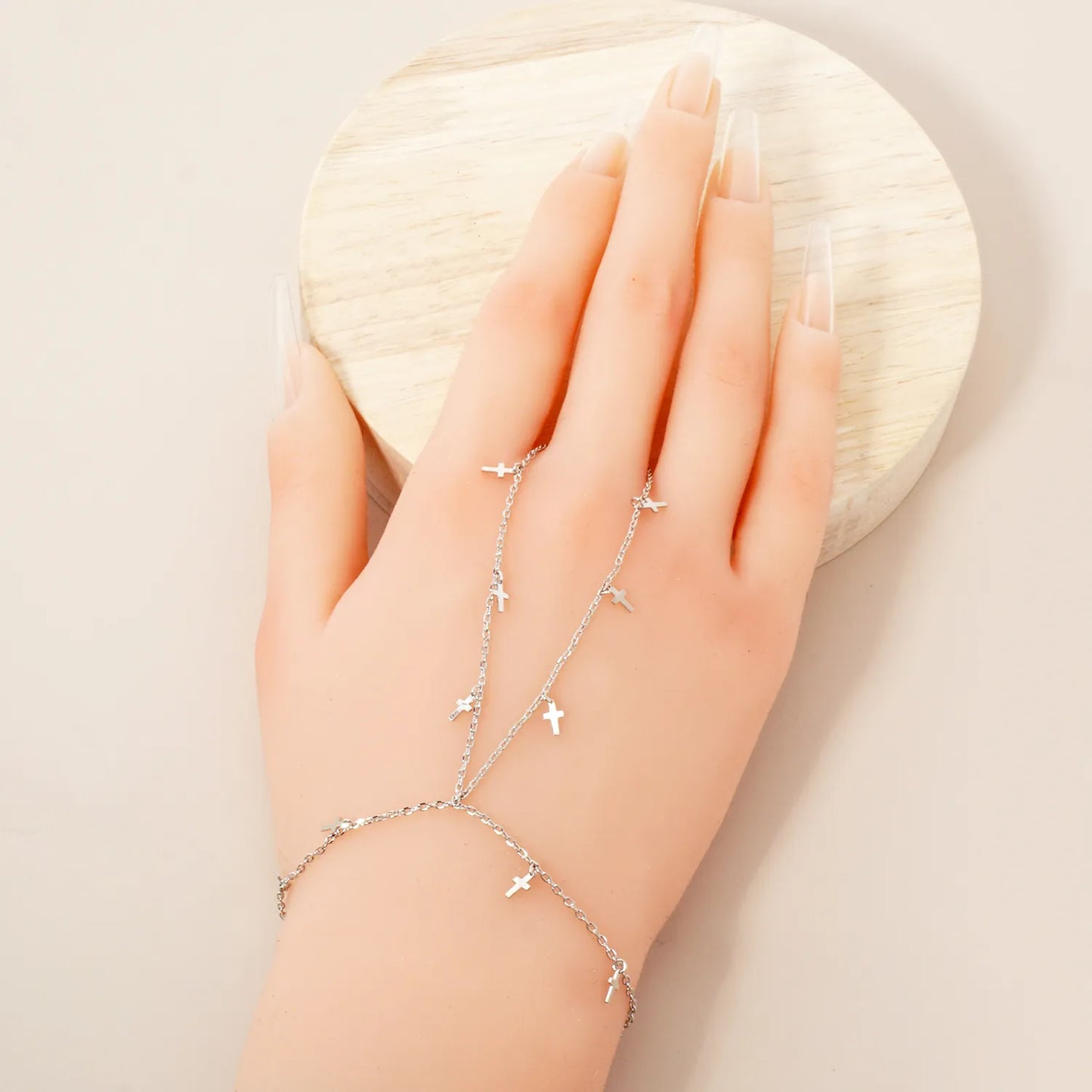 Cross Charms 18K-Gold-Dipped Delicate Brass Hand-Chain Bracelet