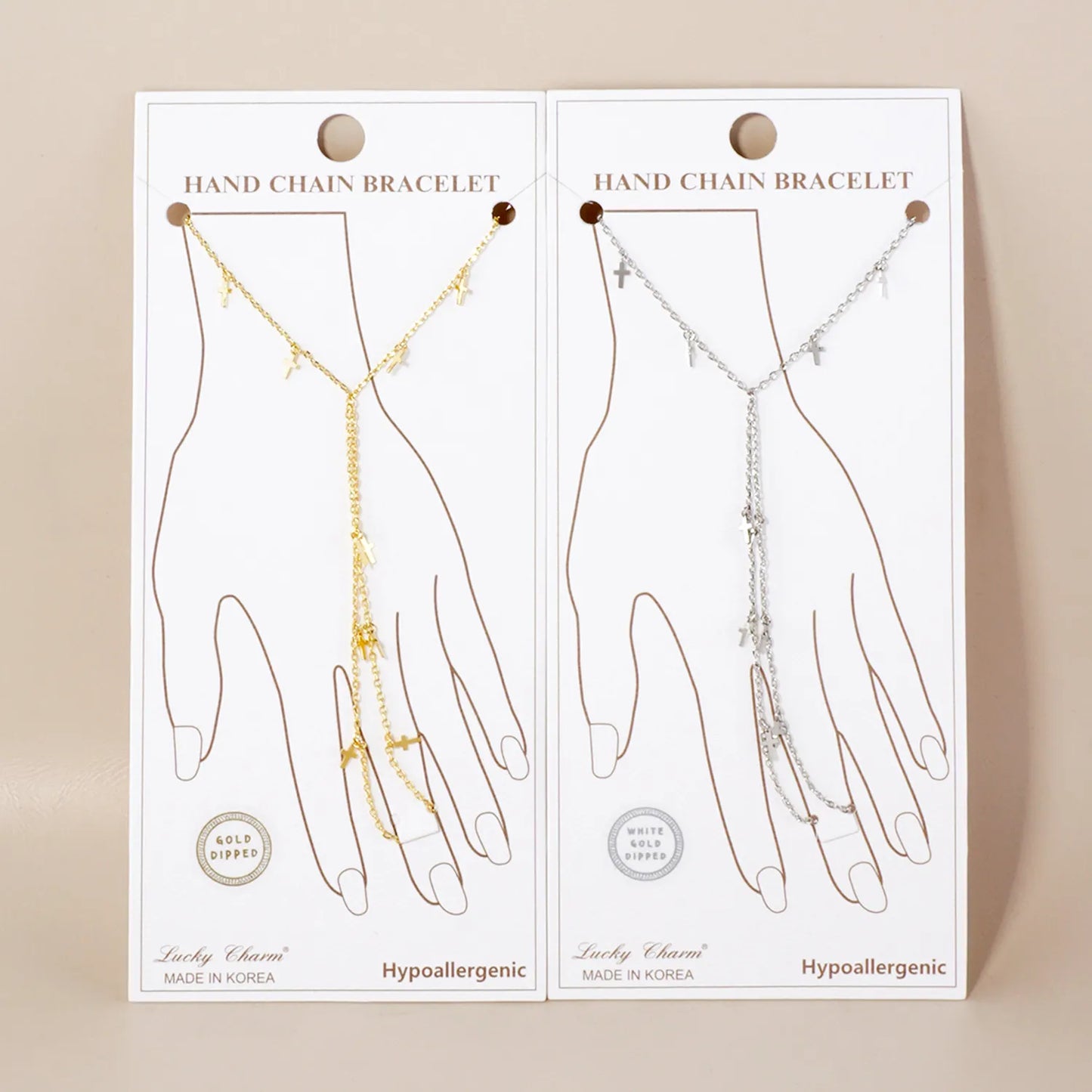 Cross Charms 18K-Gold-Dipped Delicate Brass Hand-Chain Bracelet