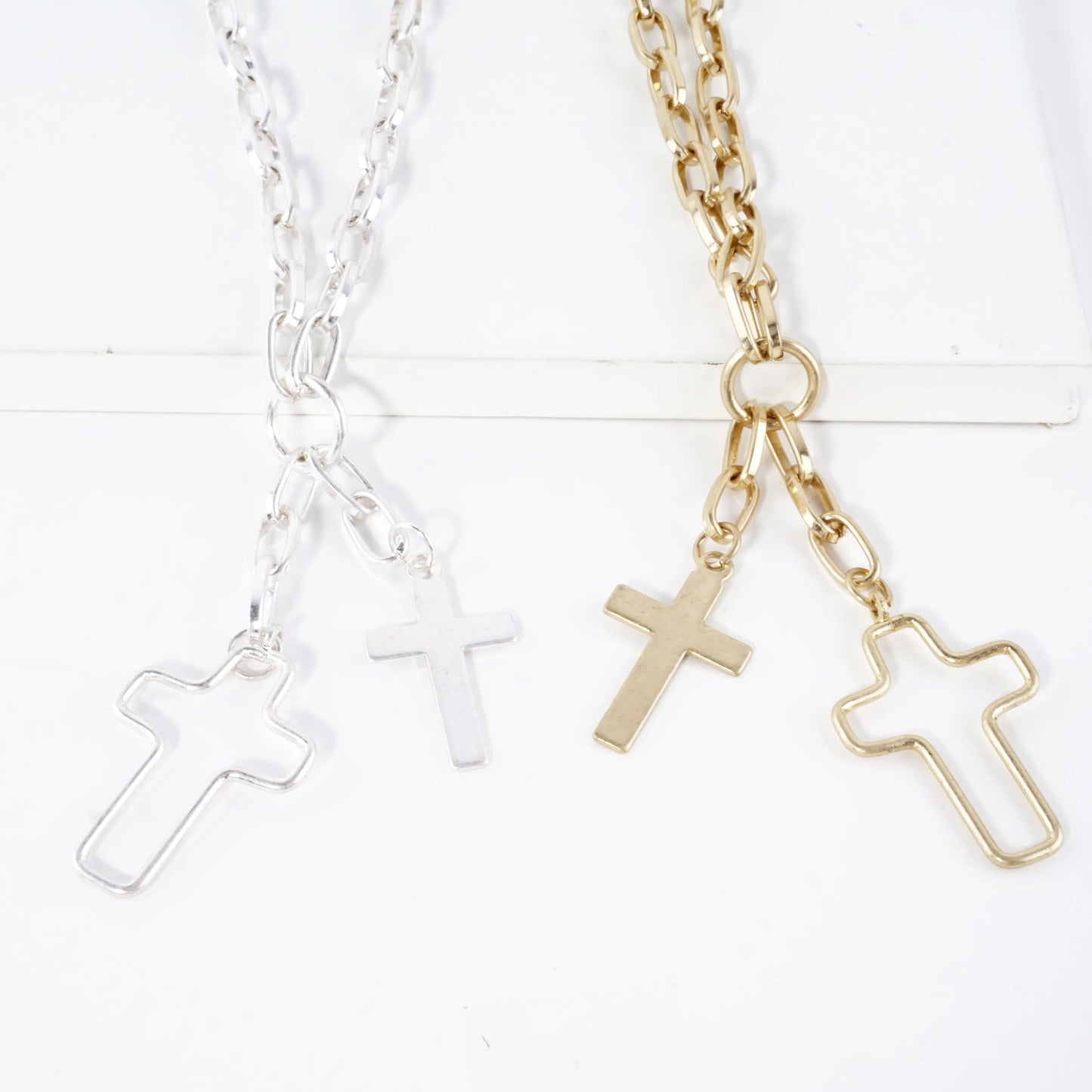 Cross Cluster Pendant Toggle Necklace