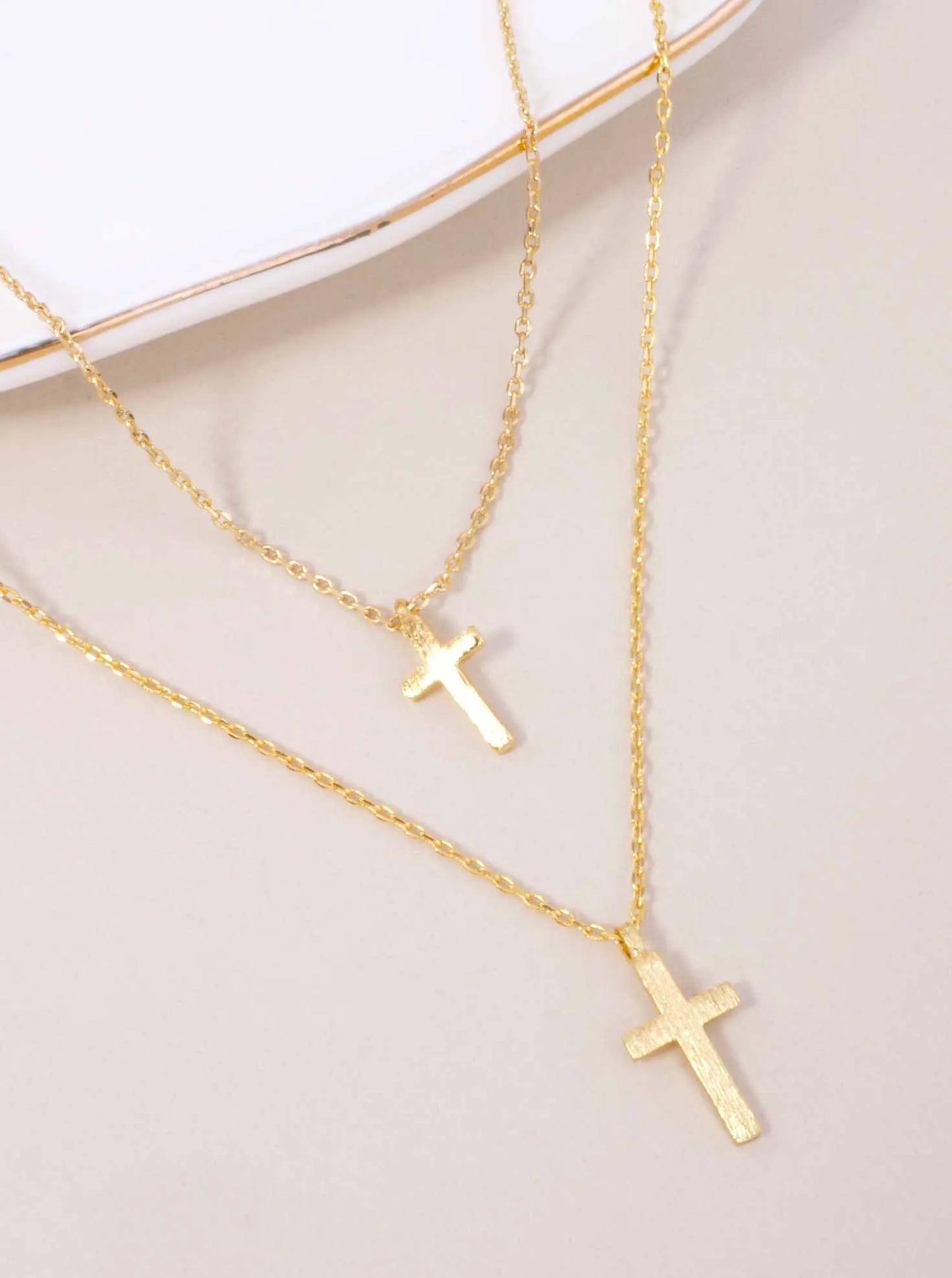 Cross Pendant 18K-Gold-Dipped Layered Necklace