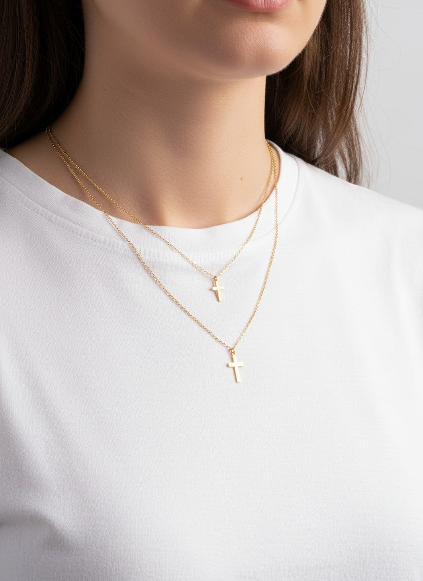 Cross Pendant 18K-Gold-Dipped Layered Necklace