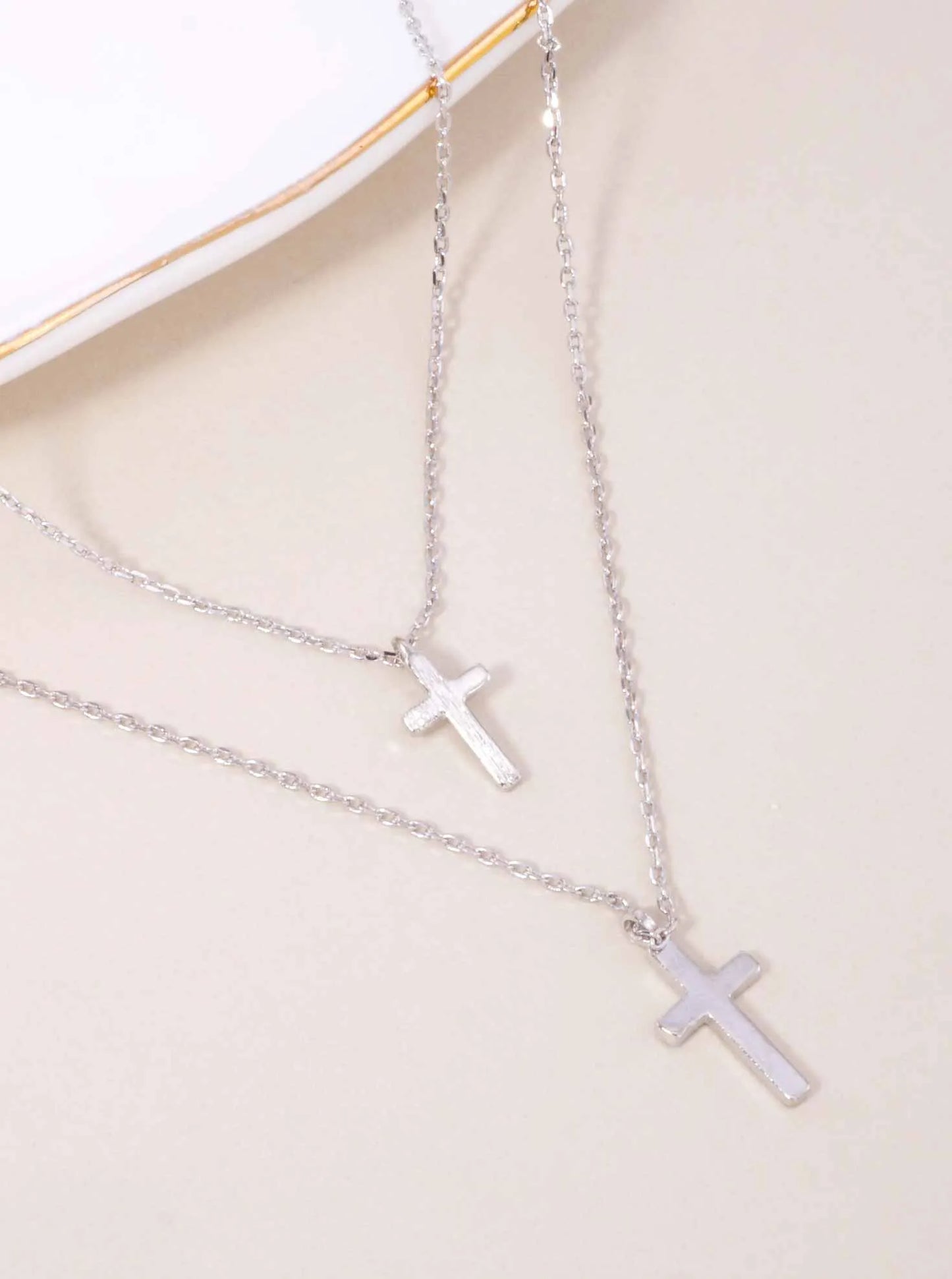 Cross Pendant 18K-Gold-Dipped Layered Necklace
