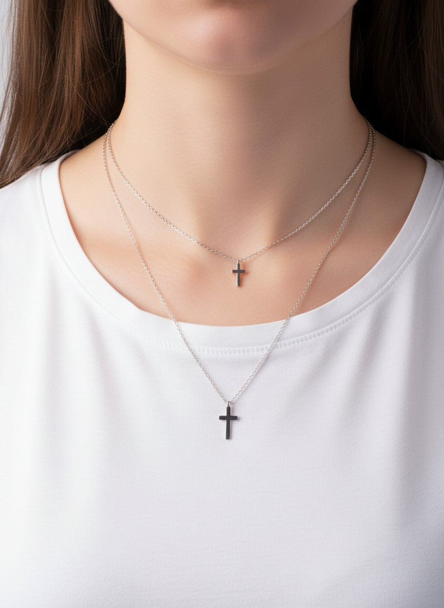 Cross Pendant 18K-Gold-Dipped Layered Necklace