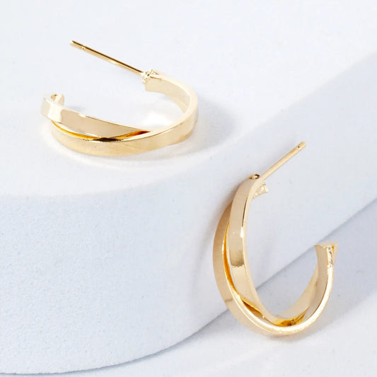 Crossover Design 14K-Gold-Dipped 20mm Brass Open Hoop Earrings