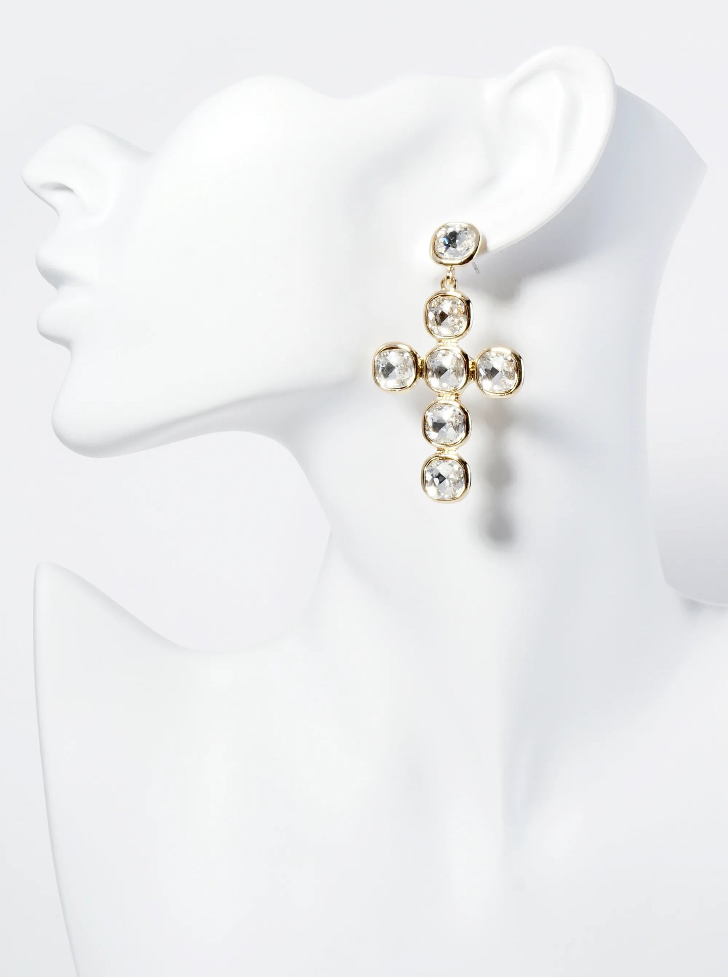 Crystal Bold Drop Cross Earrings