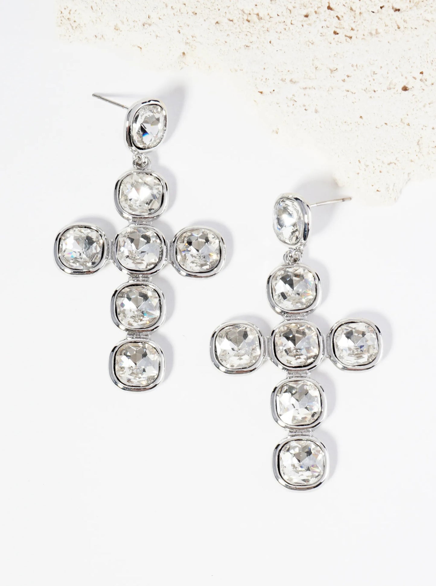 Crystal Bold Drop Cross Earrings