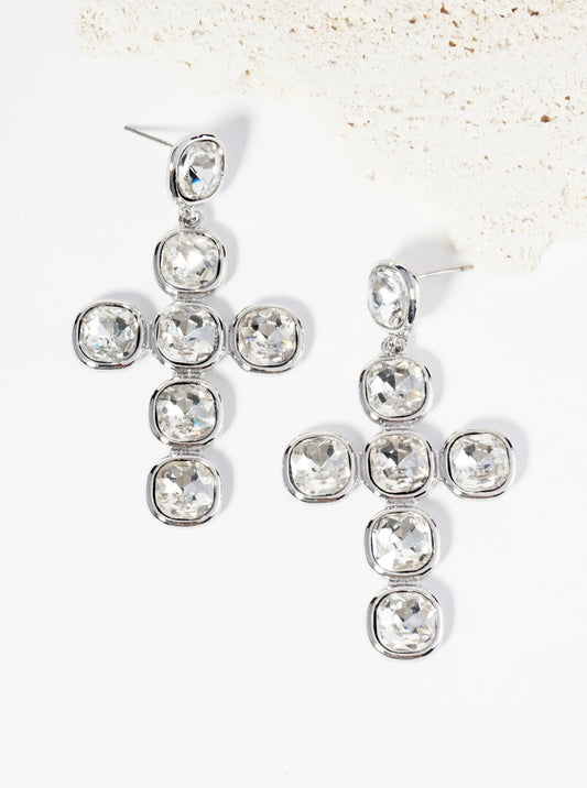 Crystal Bold Drop Cross Earrings