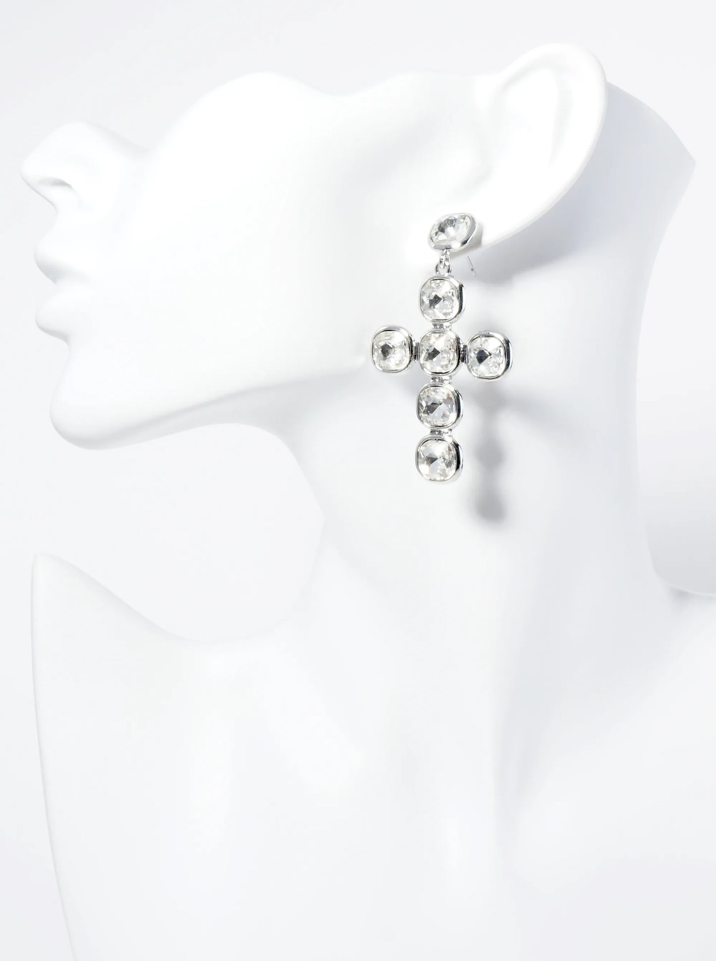 Crystal Bold Drop Cross Earrings