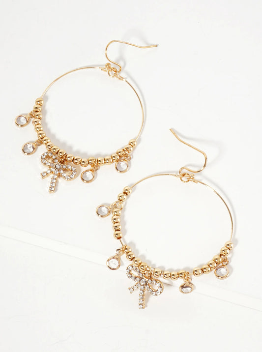 Crystal Bow Drop Metallic-Beaded Wire Circle Dangle Earrings