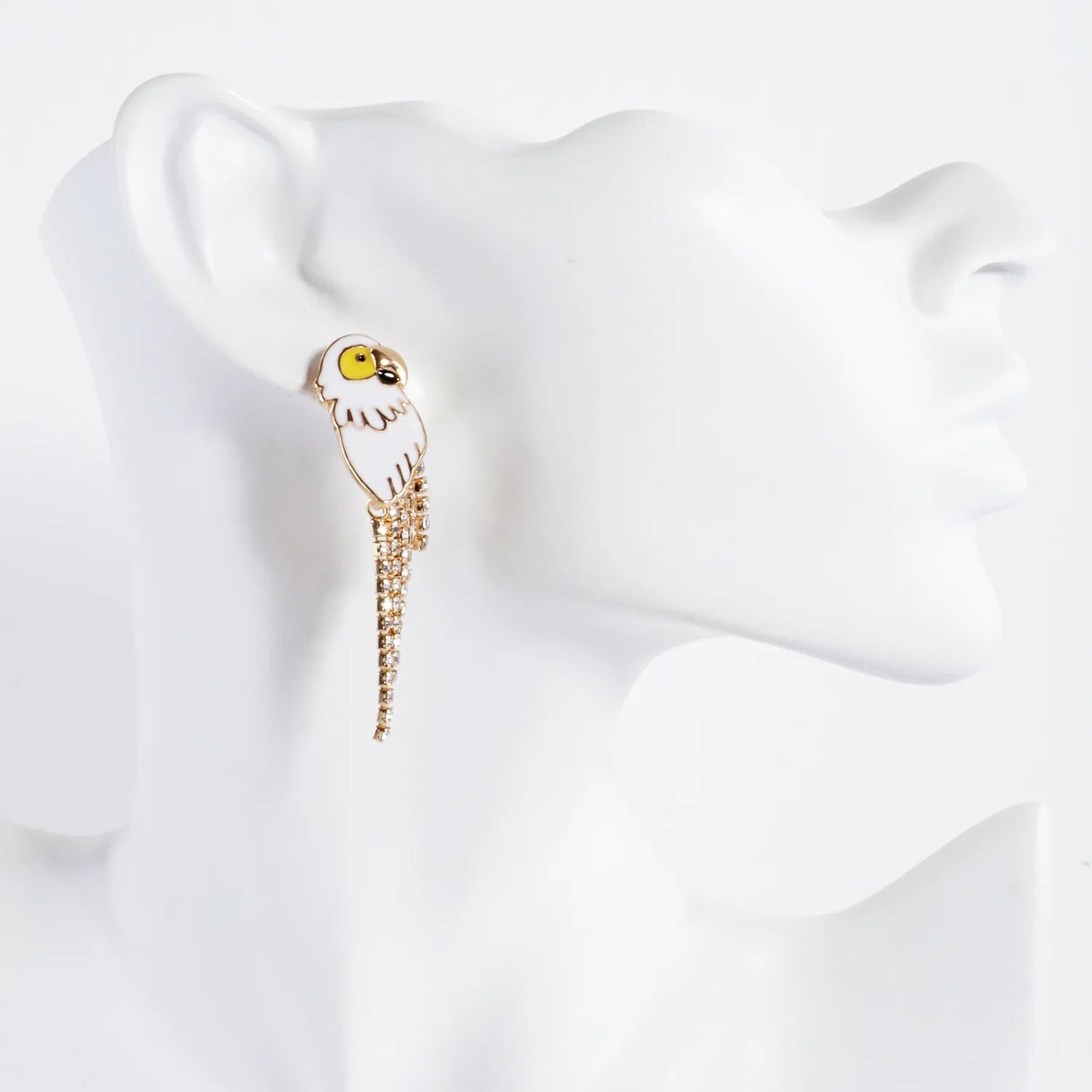 Crystal Chain Drop Enamel Parrot Statement Earrings