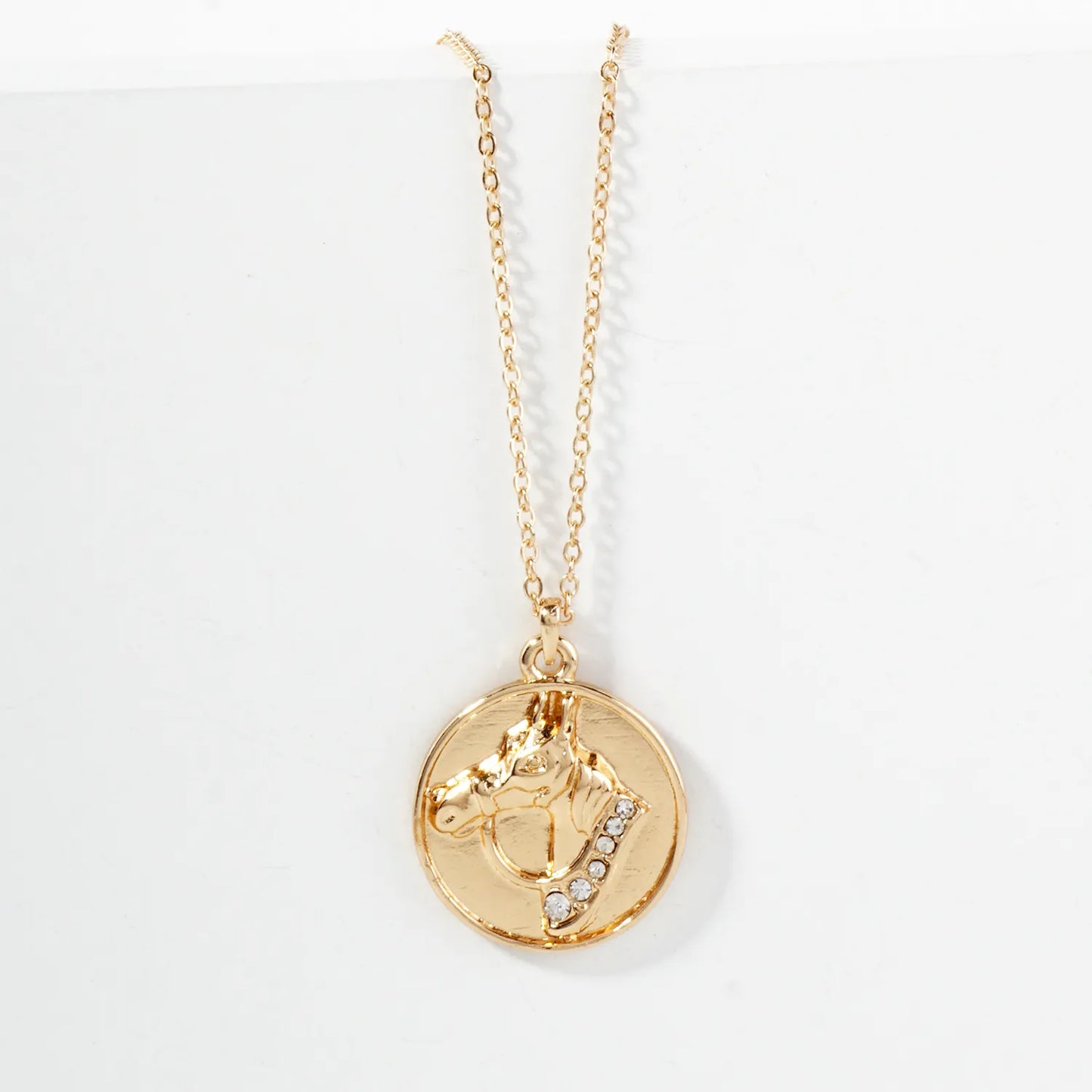 Crystal Detail Horse Medallion Necklace