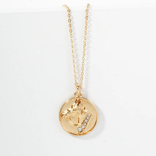 Crystal Detail Horse Medallion Necklace