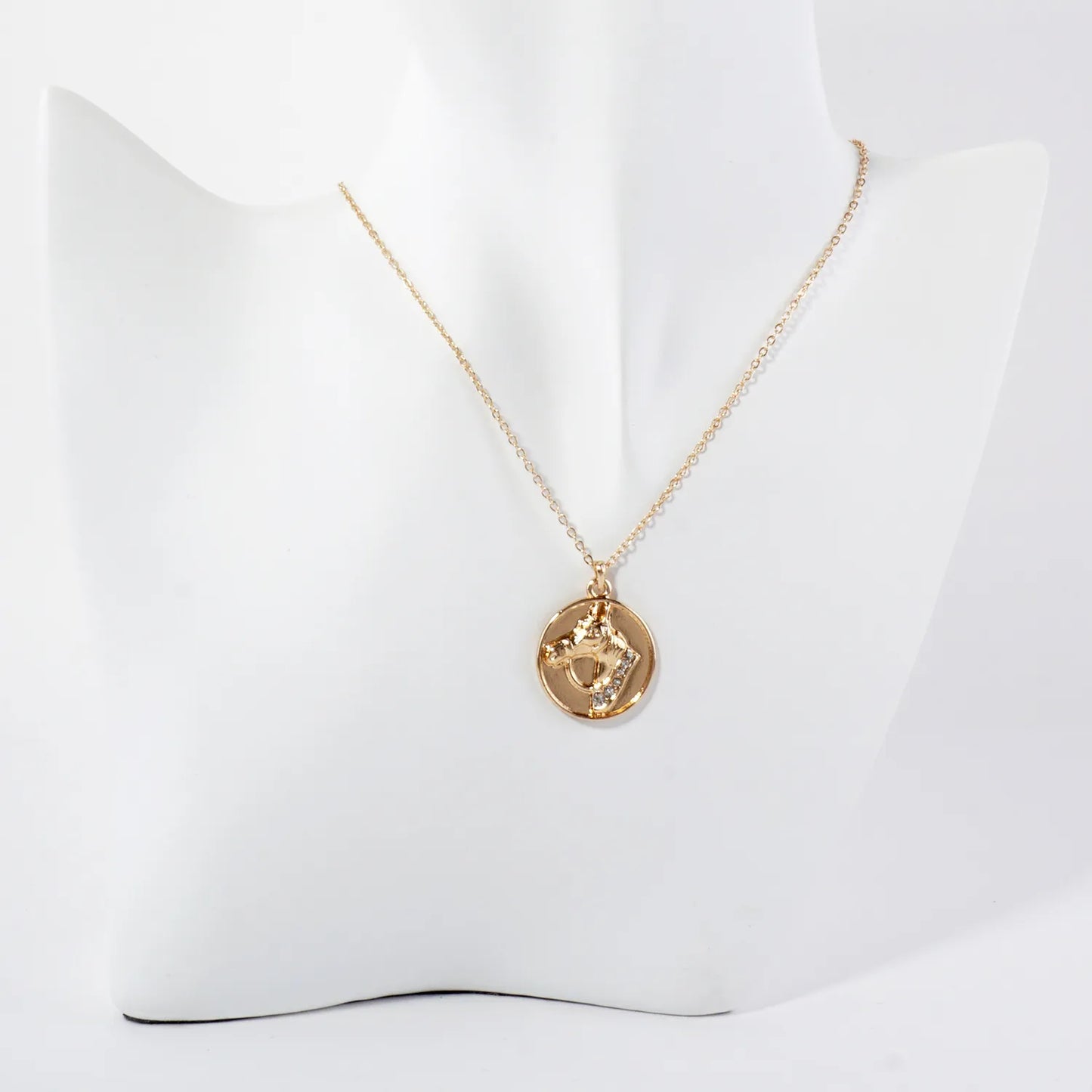 Crystal Detail Horse Medallion Necklace