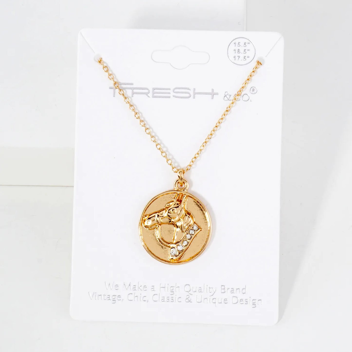 Crystal Detail Horse Medallion Necklace