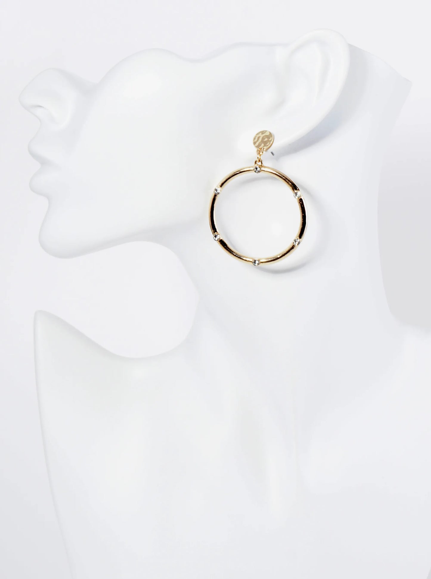 Crystal Embedded Circle Drop Post Earrings