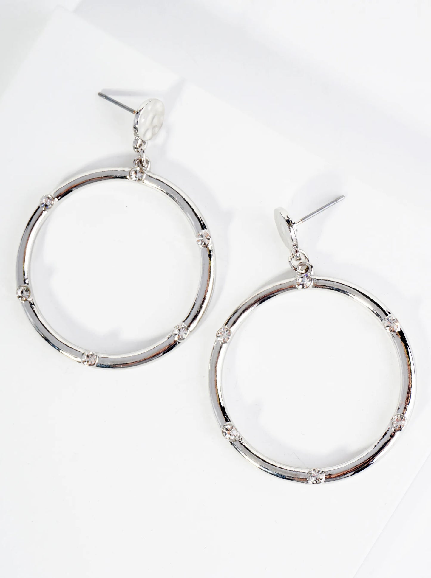 Crystal Embedded Circle Drop Post Earrings