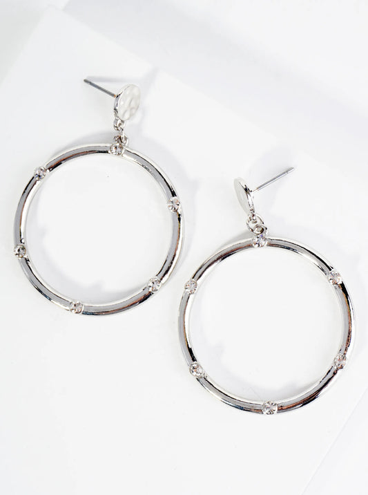 Crystal Embedded Circle Drop Post Earrings