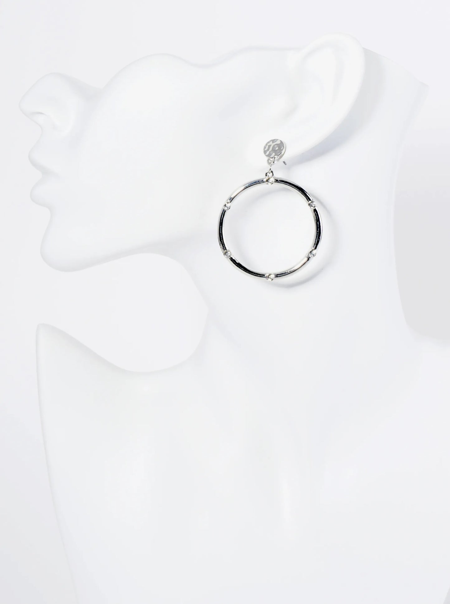 Crystal Embedded Circle Drop Post Earrings
