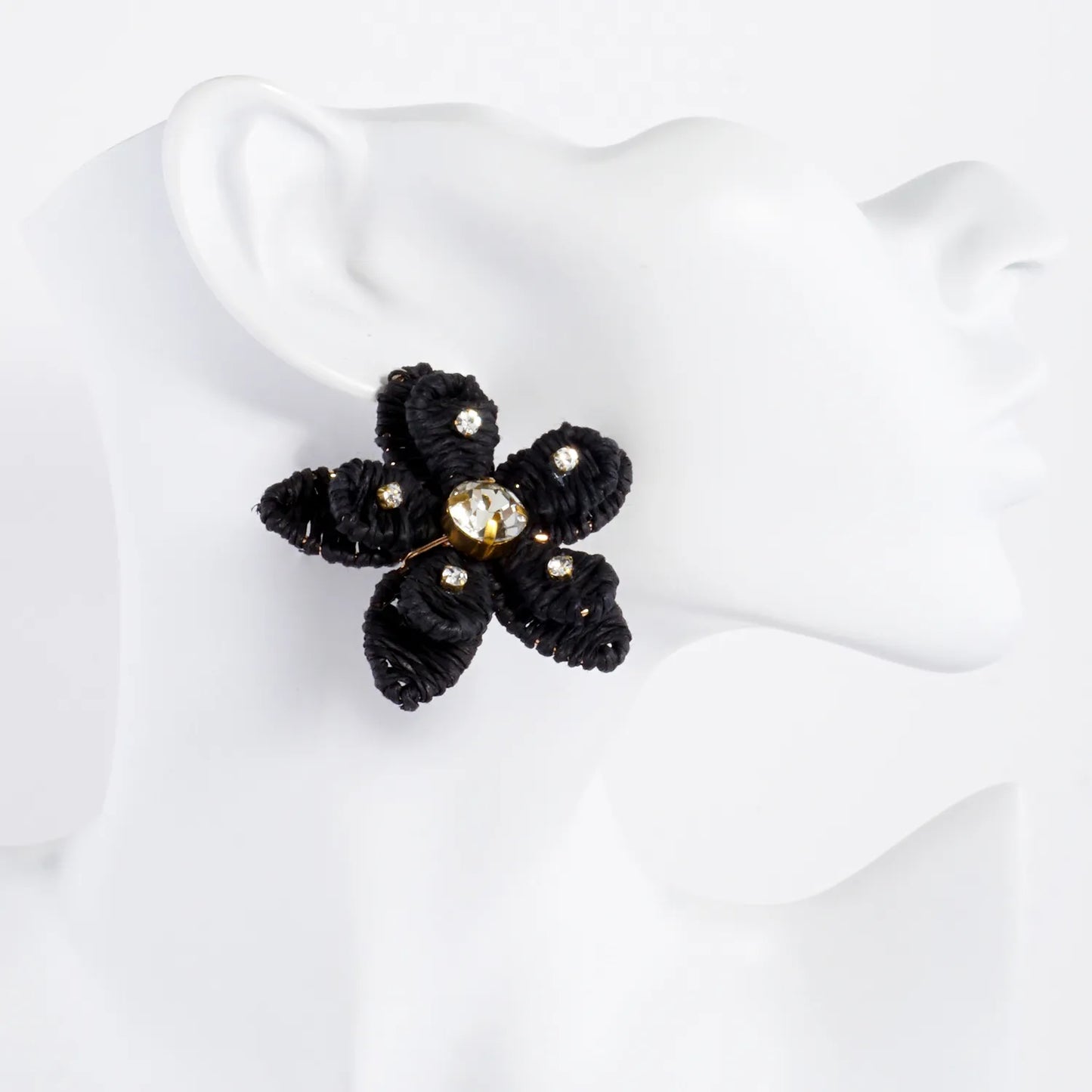 Crystal Embellished Raffia Wrapped Flower Statement Earrings