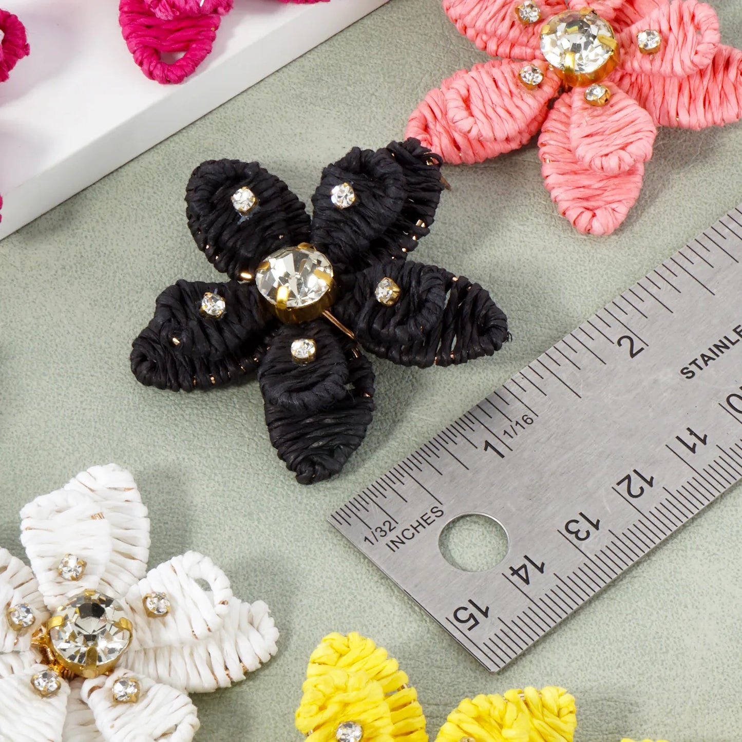 Crystal Embellished Raffia Wrapped Flower Statement Earrings