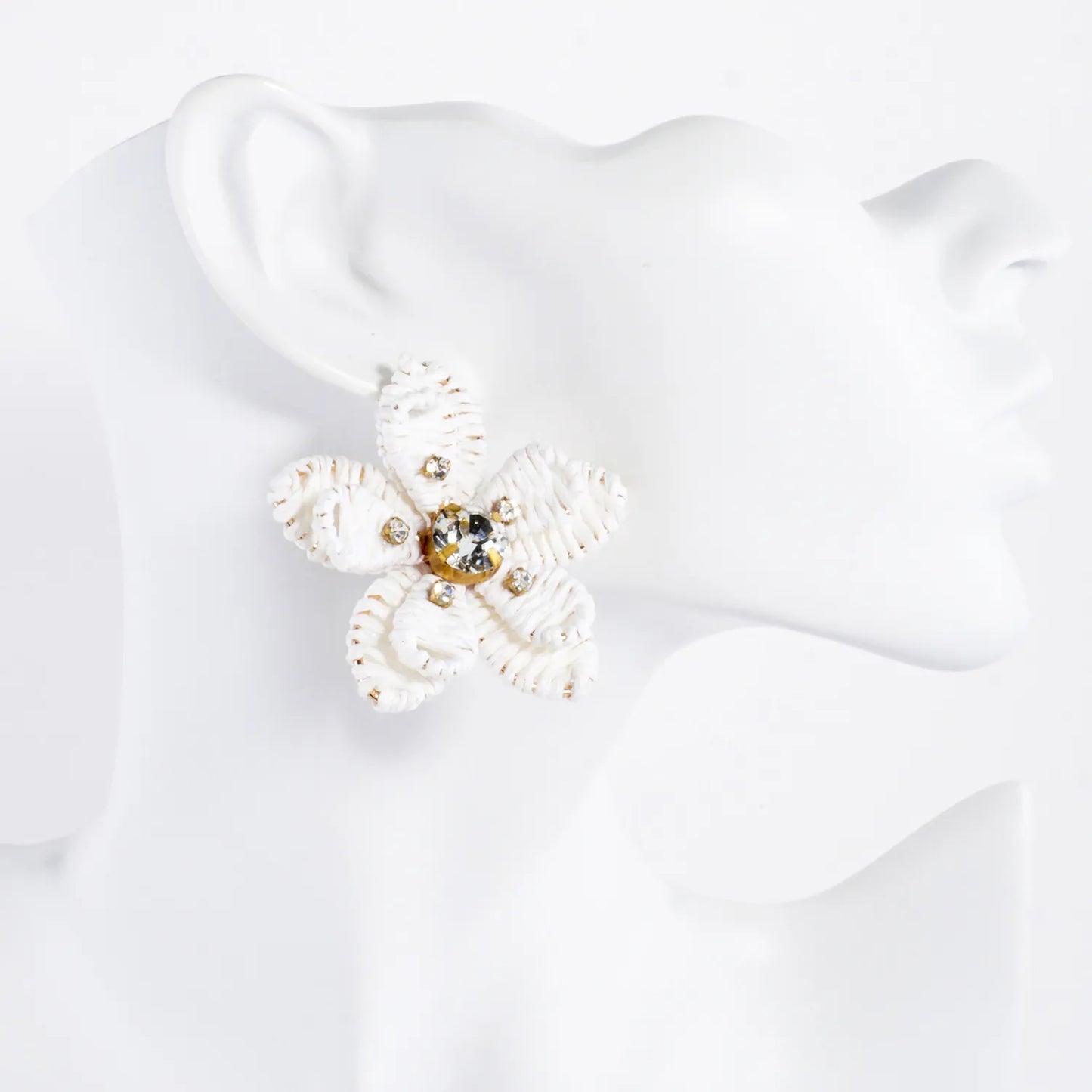 Crystal Embellished Raffia Wrapped Flower Statement Earrings