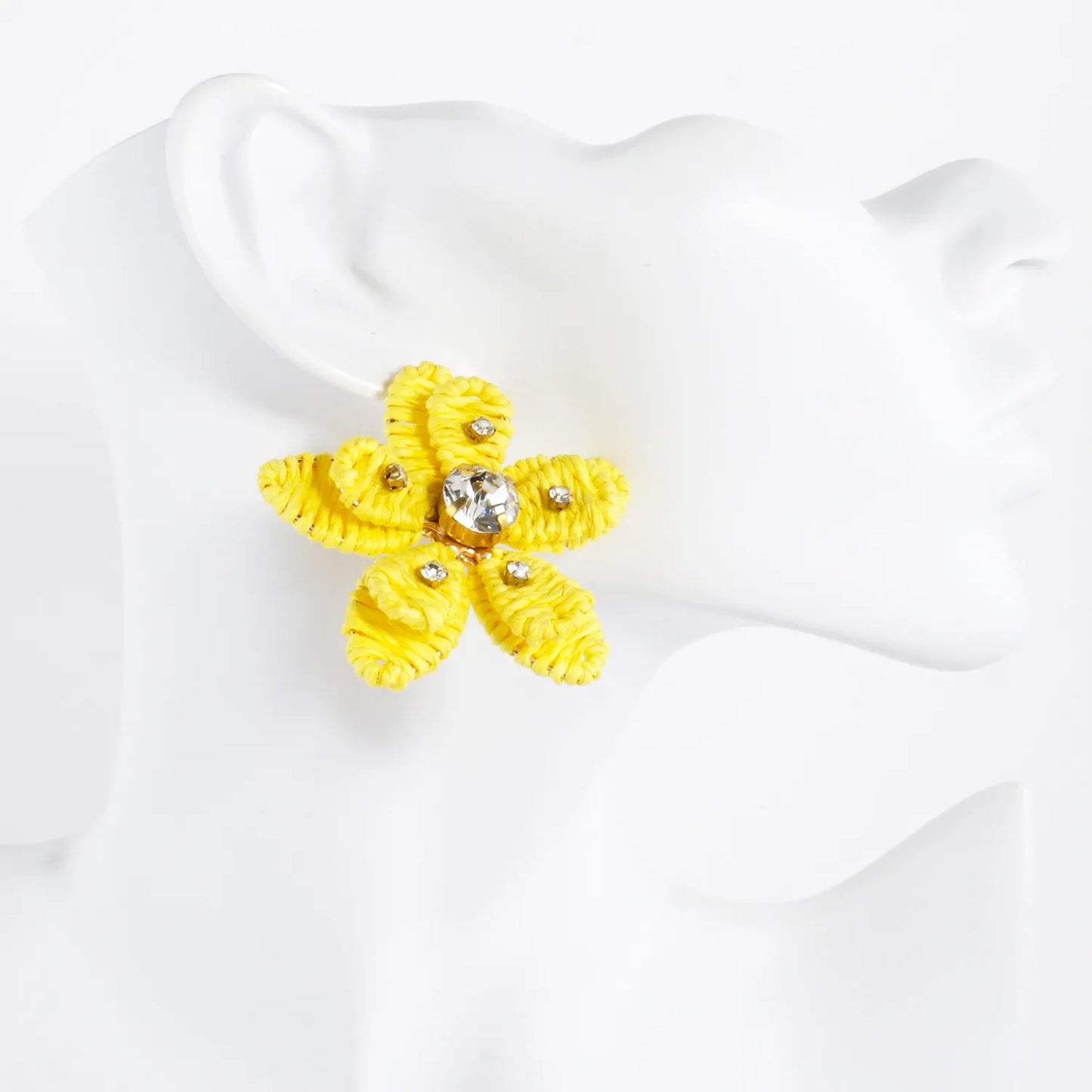 Crystal Embellished Raffia Wrapped Flower Statement Earrings