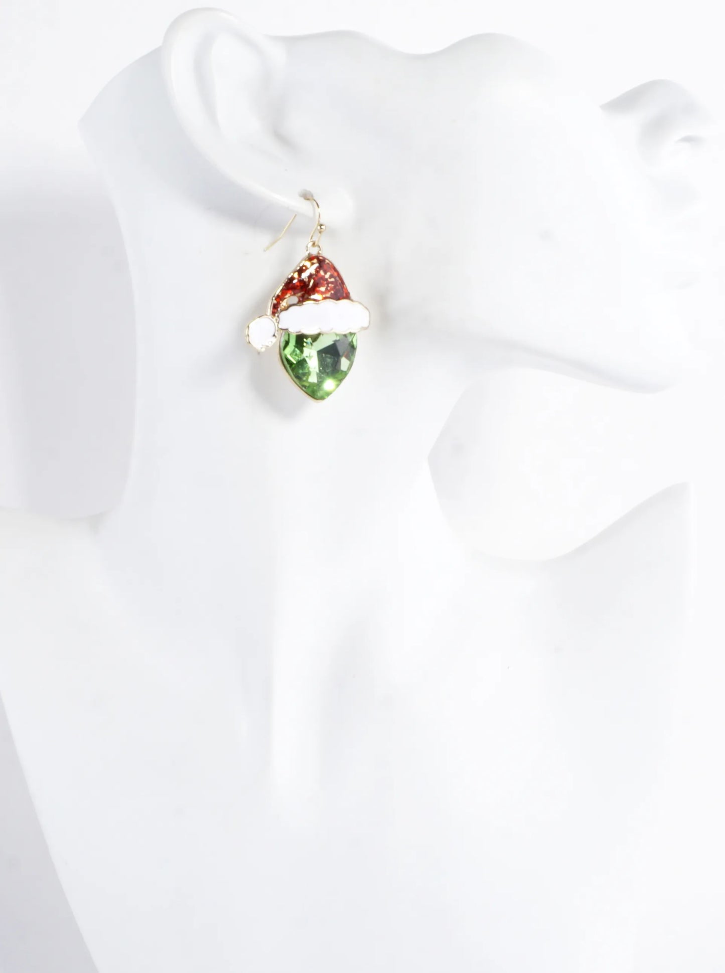 Crystal Grinch With Santa Hat Glass Drop Earrings