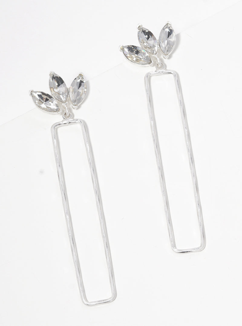 Crystal Hammered Rectangle Drop Dangle Earrings