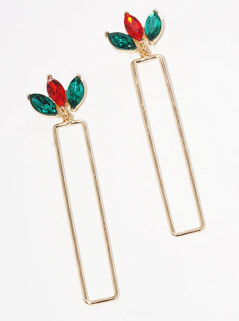 Crystal Hammered Rectangle Drop Dangle Earrings