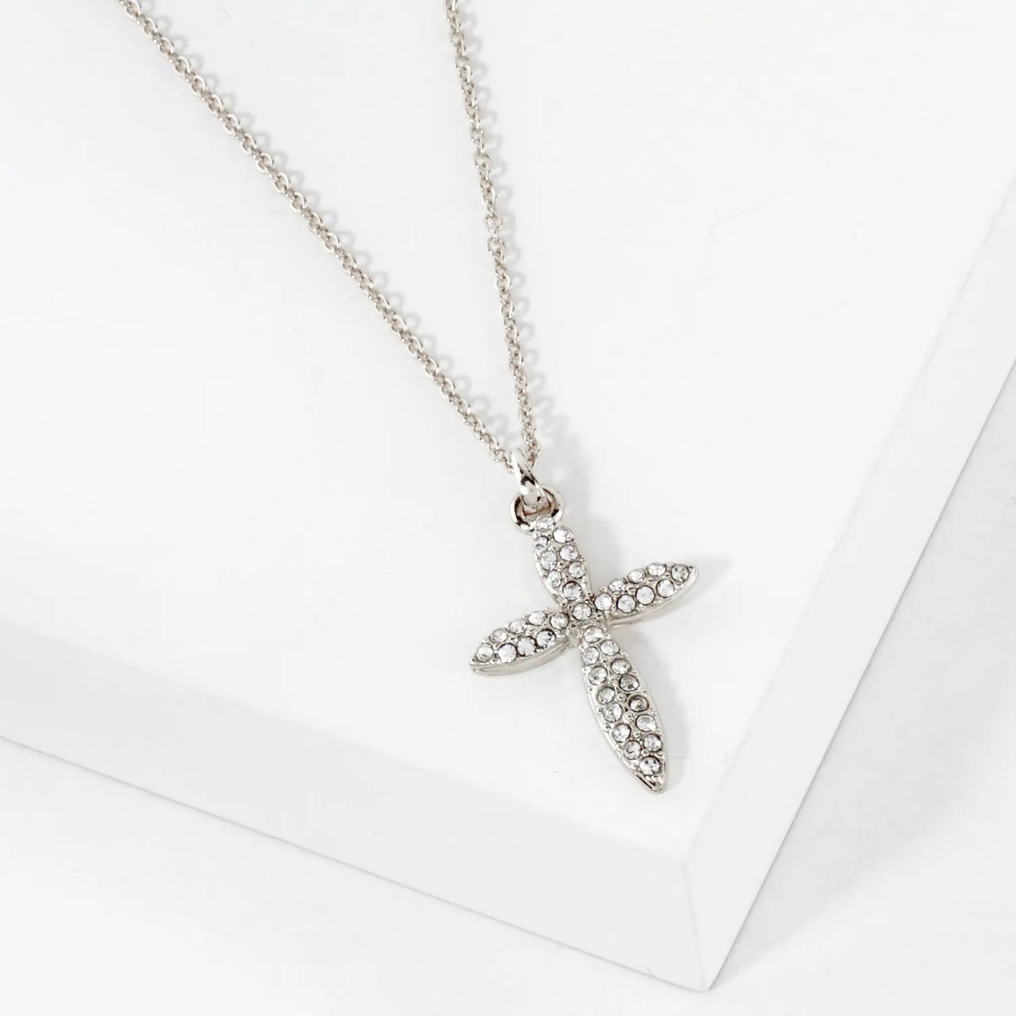 Crystal-Pave 1-Inch Cross Pendant Necklace