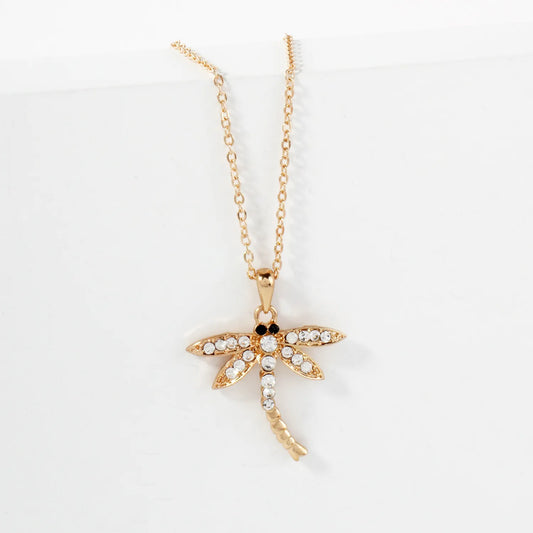 Crystal-Pave 1-Inch Dragonfly Pendant Necklace