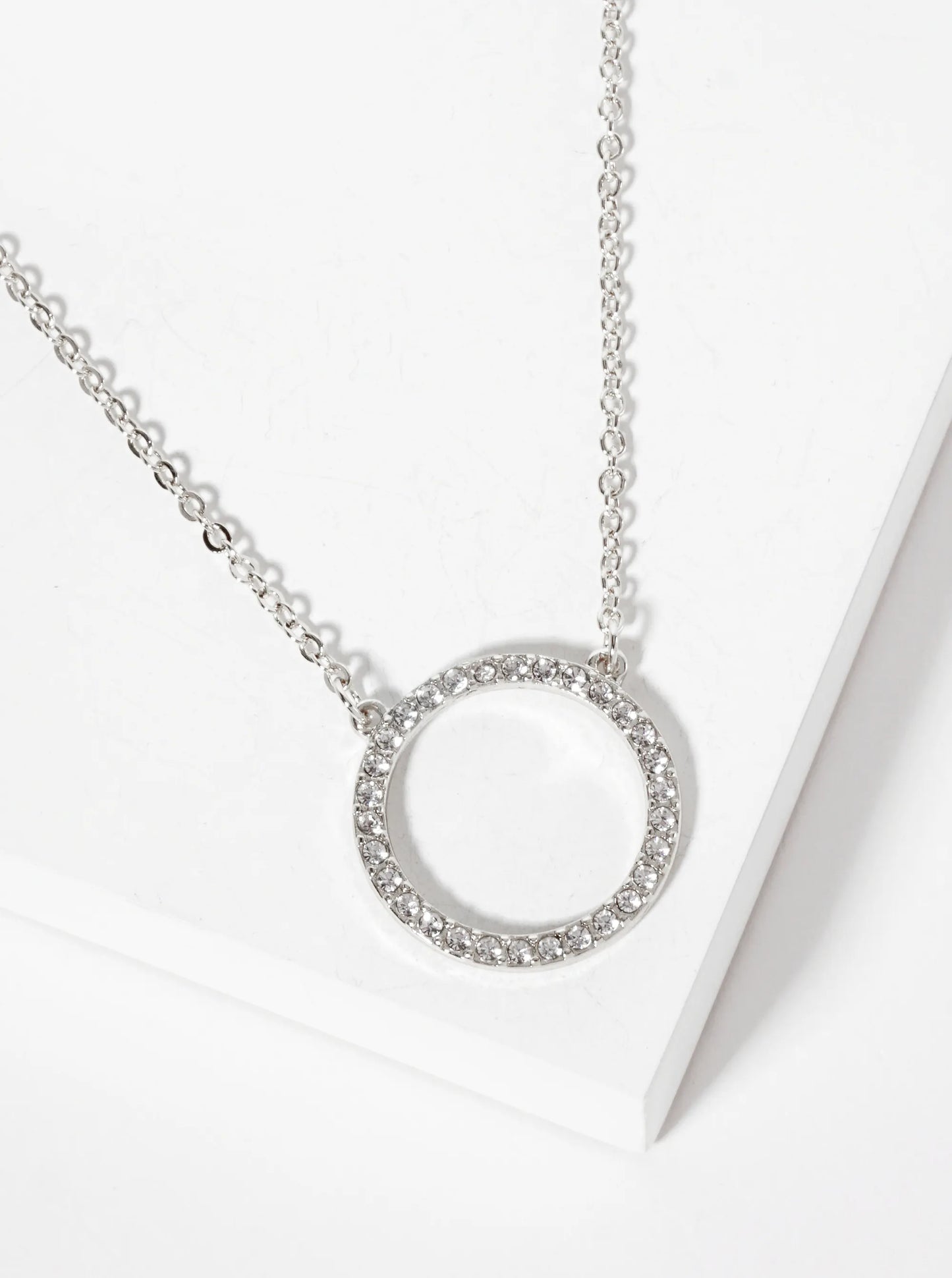 Crystal-Pave 1-inch Circle Pendant Necklace