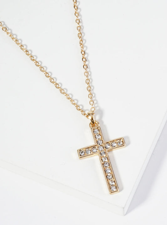 Crystal Pave 1 Inch Cross Pendant Necklace
