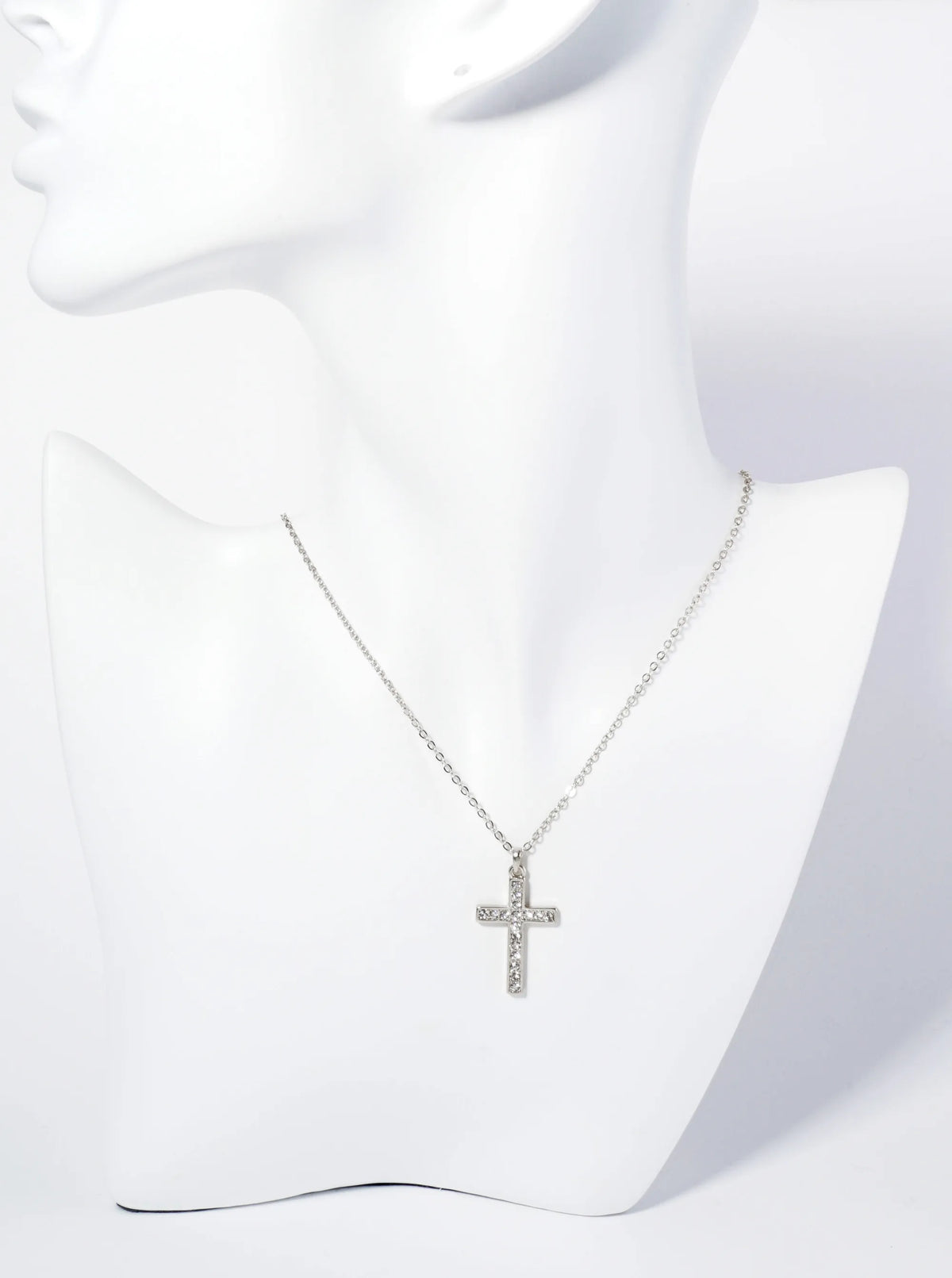 Crystal Pave 1 Inch Cross Pendant Necklace