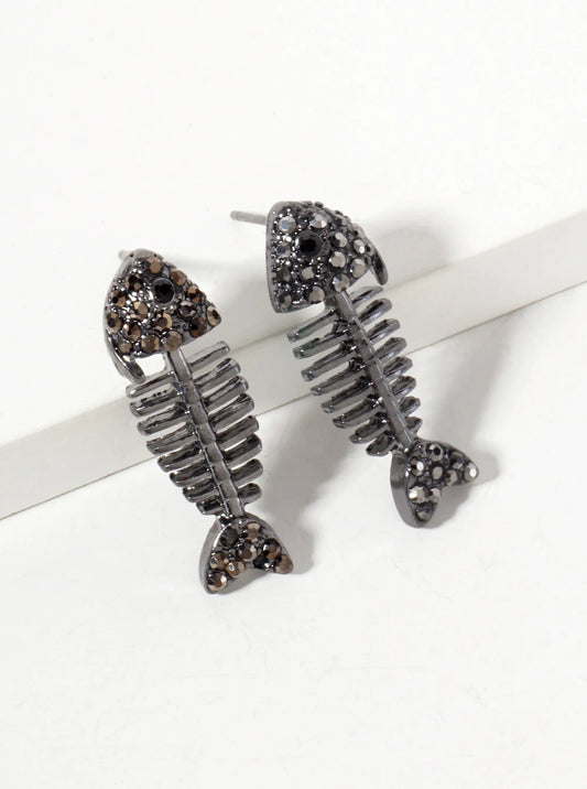 Crystal Pave 1 Inch Fishbone Stud Earrings