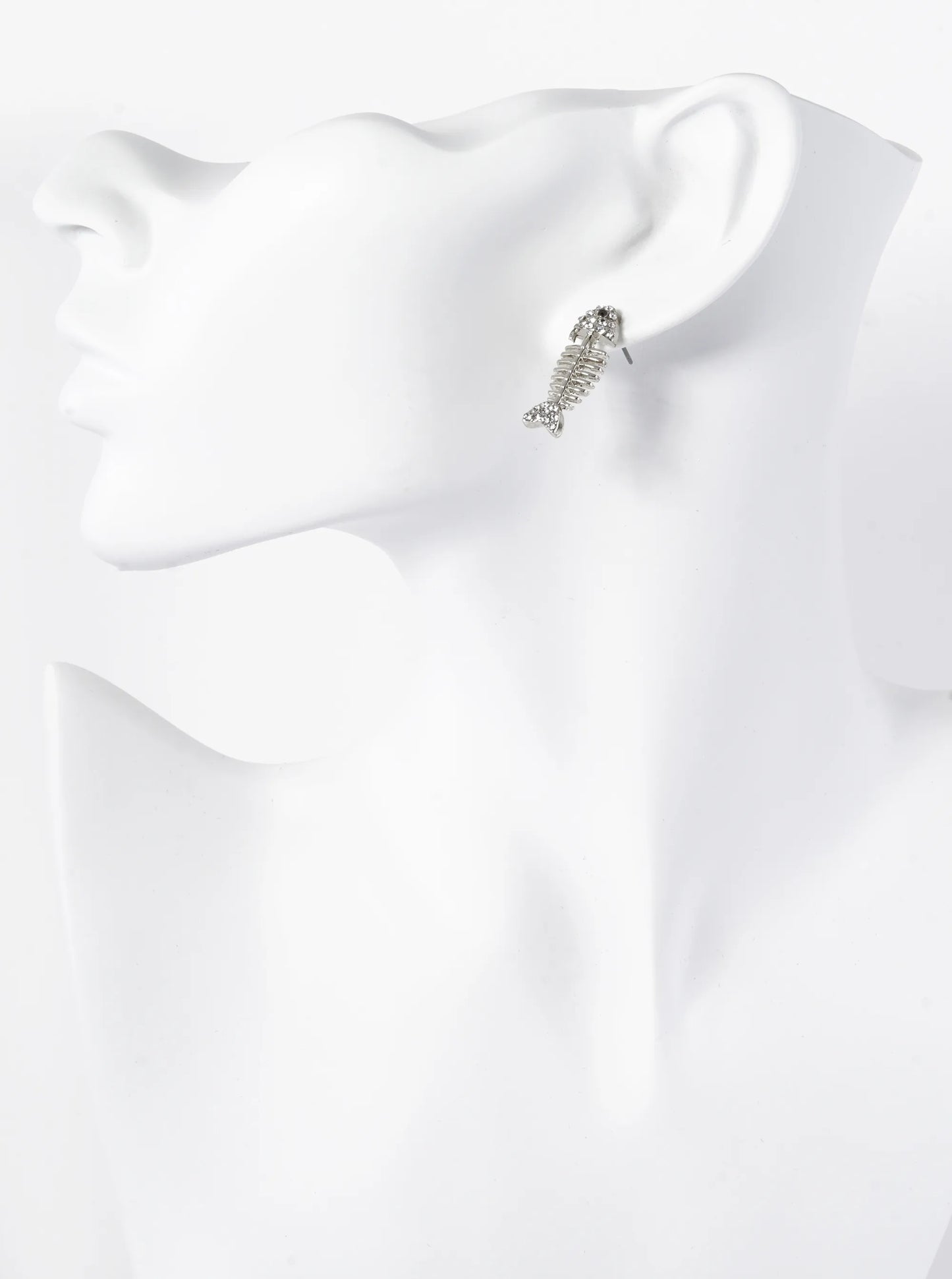 Crystal Pave 1 Inch Fishbone Stud Earrings