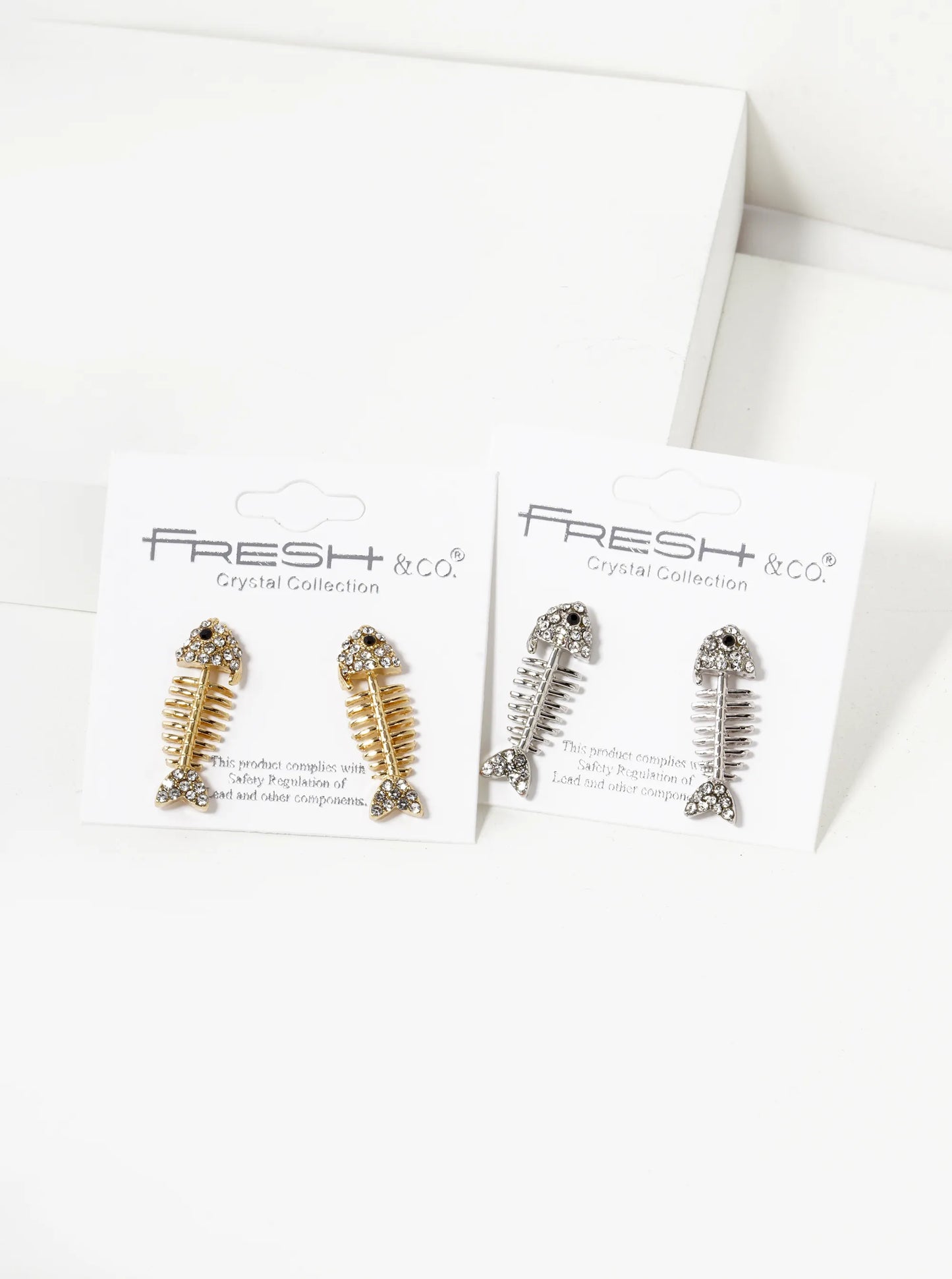 Crystal Pave 1 Inch Fishbone Stud Earrings
