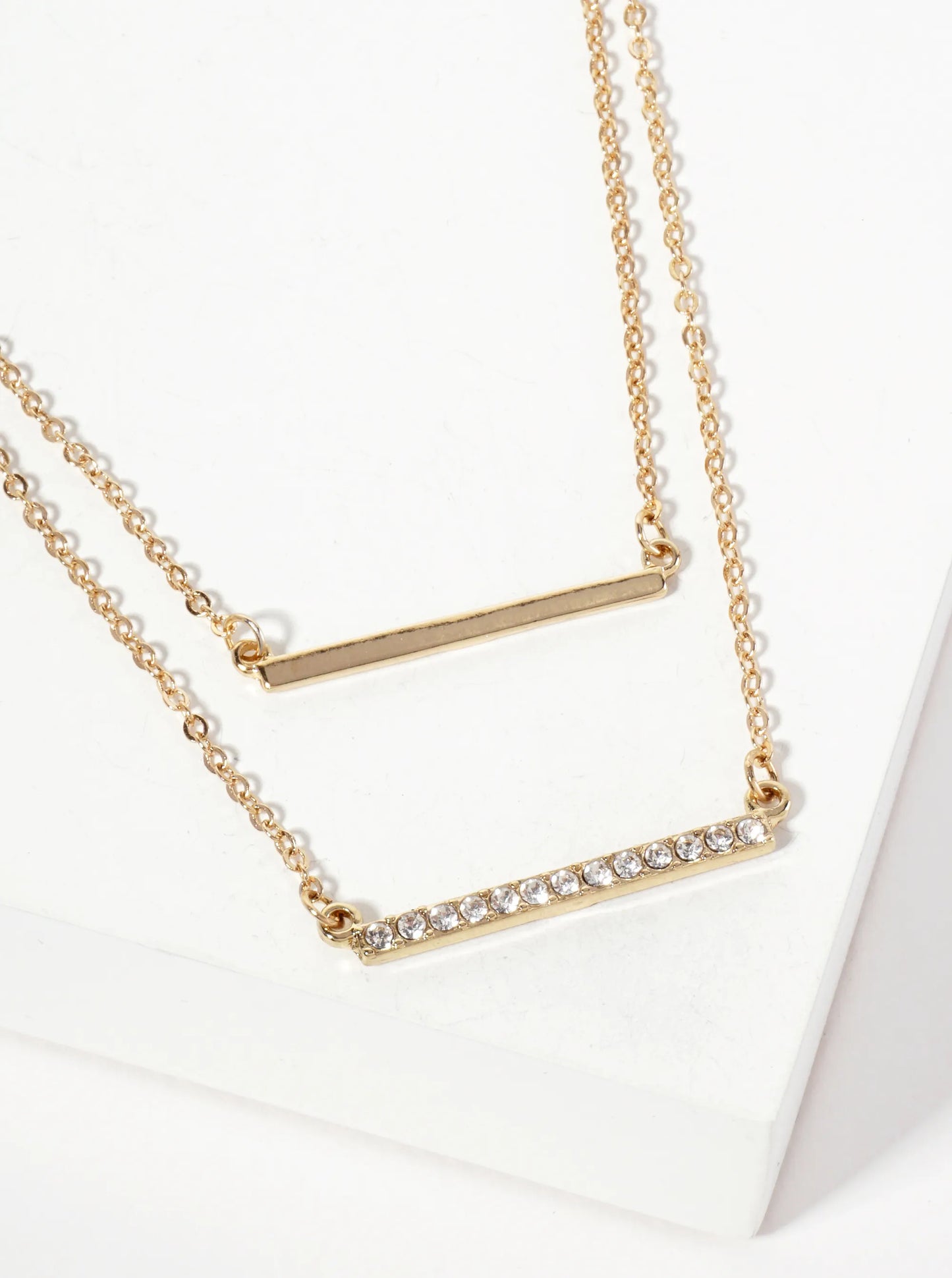 Crystal-Pave 1-inch Horizontal Bar Pendant Layered Necklace