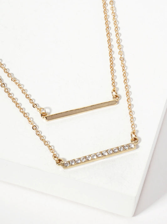 Crystal-Pave 1-inch Horizontal Bar Pendant Layered Necklace