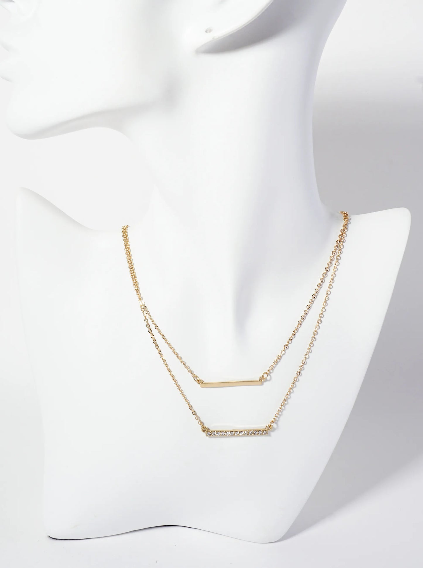 Crystal-Pave 1-inch Horizontal Bar Pendant Layered Necklace